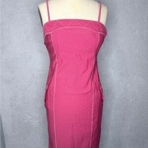 Tomato Washed Red Spaghetti-Strap Sheath Dress w/ Chainstitching